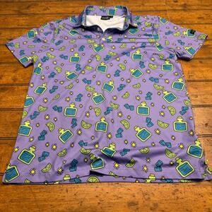 Sunday Swagger Men's Purple Tequila Bottle Lime Golf Polo Shirt Size M